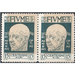 Terre Redente - Fiume - 1920 - Effigie di D'annunzio 15 c. grigio in coppia orizzontale con la tinta del fondo fortemente sposta