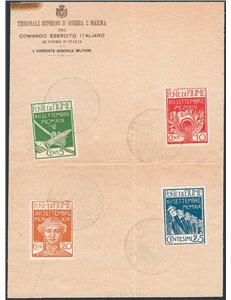 Terre Redente - Fiume - 1920 - Legionari a Fiume, serie n° 127/30 su cartoncino commemorativo con annulli di posta militare. Cer