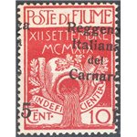 Terre Redente - Fiume - 1920 - Reggenza Italiana del Carnaro 15 c. su 10 carminio con soprast. fortemente spostata a destra, n° 