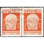 Terre Redente - Fiume - 1921 - Effigie di D'annunzio 20 c. arancio, coppia con una sola soprast. obliqua "Governo Provvisorio", 