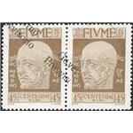 Terre Redente - Fiume - 1921 - Effigie di D'annunzio 45 c. oliva in coppia orizzontale con soprast. obliqua "Governo Provvisorio