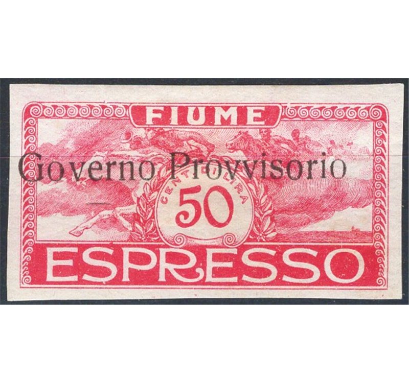 Terre Redente - Fiume - 1921 - Espresso Cavalieri 50 c. rosa non dent. con soprast. "Governo Provvisorio", n° 6q (*)