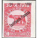 Terre Redente - Fiume - 1921 - Fondazione Studio 10 c. carminio non dent. con soprast "24 - IV - 1921 Costituente Fiumana", vari
