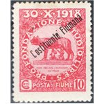 Terre Redente - Fiume - 1921 - Fondazione Studio 10 c. carminio con soprast. "Costituente Fiumana" e senza data, n° 165f. Cat. €