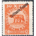 Terre Redente - Fiume - 1921 - Fondazione Studio 20 c. arancio con soprast. "Costituente Fiumana" e senza data, n° 167f. Cat. € 