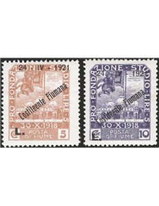 Terre Redente - Fiume - 1921 - Francobolli della serie Fondazione Studio 2 c. + 3 c. + 5 c. + 10 c. con soprast. "24 - IV - 1921