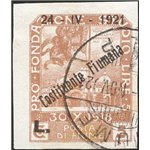 Terre Redente - Fiume - 1921 - Fondazione Studio 5 £ giallo non dent. e con soprast. "24 - IV - 1921 Costituente Fiumana L.", no