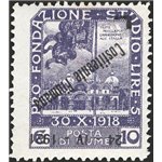 Terre Redente - Fiume - 1921 - Fondazione Studio 10 c. violetto con soprast. "24 - IV - 1921" capovolta e varietà "Costitueente"