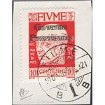 Terre Redente - Fiume - 1921 - Effigie di D'Annunzio 10 c. carminio vivo con doppia soprast. "Governo Provvisorio" su frammento 