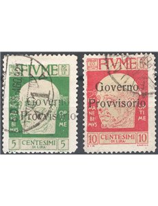 Terre Redente - Fiume - 1921 - Effigie di Gabriele D'Annunzio con soprast. "Governo Provvisorio" modificata, serie n° 177/78. Ca