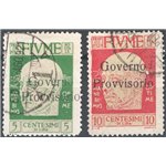 Terre Redente - Fiume - 1921 - Effigie di Gabriele D'Annunzio con soprast. "Governo Provvisorio" modificata, serie n° 177/78. Ca