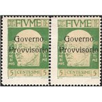 Terre Redente - Fiume - 1921 - Effigie di Gabriele D'Annunzio 5 c. verde giallo, coppia orizzontale con soprast. "Governo Provvi