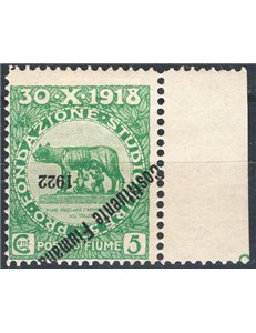 Terre Redente - Fiume - 1921 - Fondazione Studio 5 c. verde con soprast. "Costituente Fiumana" senza data, n° 179da. Cat. € 200 
