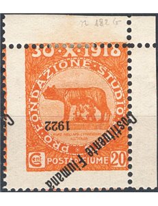 Terre Redente - Fiume - 1922 - Fondazione Studio 20 c. arancio con soprast "Costituente Fiumana 1922" capovolta e senza data, n°