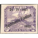 Terre Redente - Fiume - 1921 - Fondazione Studio 80 c. non dent. con soprast. "24 - IV 1921 Costituente Fiumana 1922", non catal