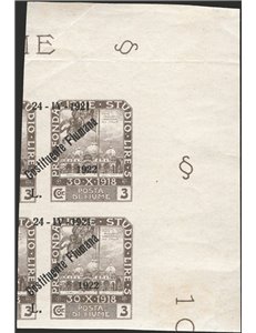 Terre Redente - Fiume - 1922 - Fondazione Studio 3 c. bruno oliva con soprast. "24 - IV - 1921 Costituente Fiumana 1922 L." fort