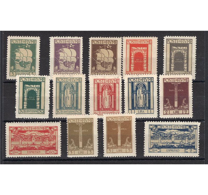 Terre Redente - Fiume - 1923 - S. Vito e soggetti vari, serie n° 190/201 + Ex 7/8. Cert.: Biondi. Cat. € 950 (**)