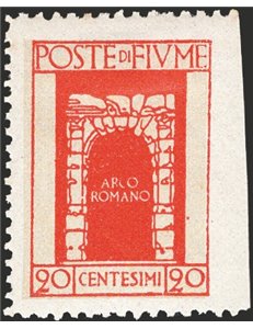 Terre Redente - Fiume - 1923 - S. Vito e soggetti vari 20 c. vermiglio non dent. a destra, n° 193gb. Cert.: IC. Cat. € 320 (*)