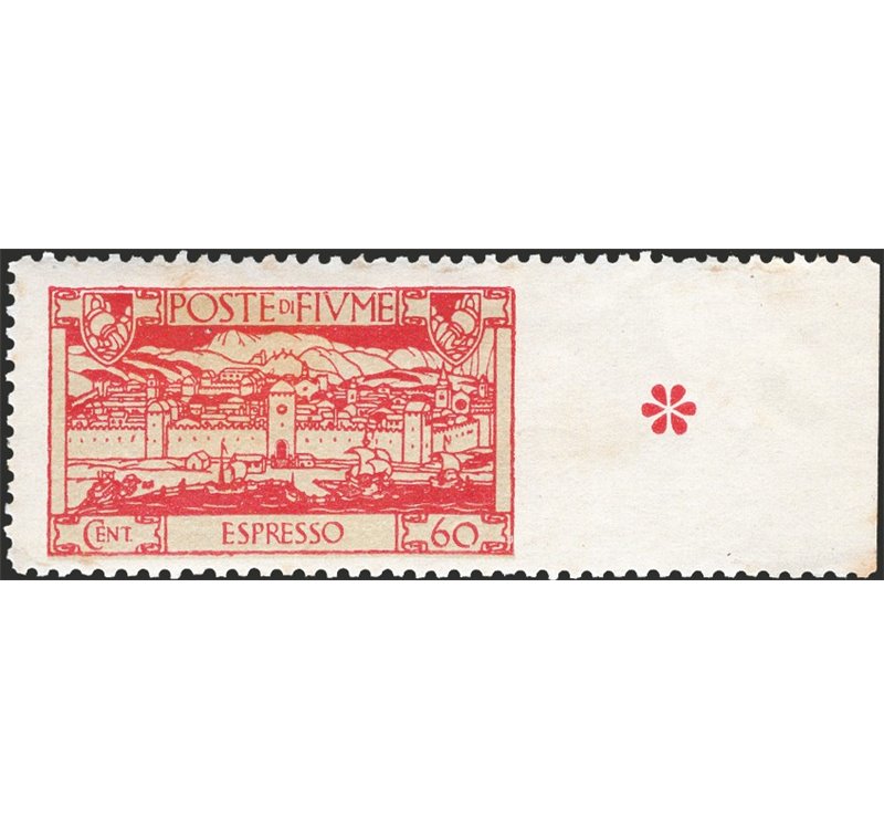 Terre Redente - Fiume - 1923 - S. Vito espresso 60 c. carminio non dent. a destra, n° 7gb. Cert.: IC. Cat. € 320 (*)