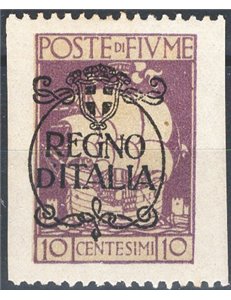 Terre Redente - Fiume - 1924 - S. Vito e soggetti vari 10 c. violetto non dent. verticalmente e con soprast. "Regno d'Italia", n