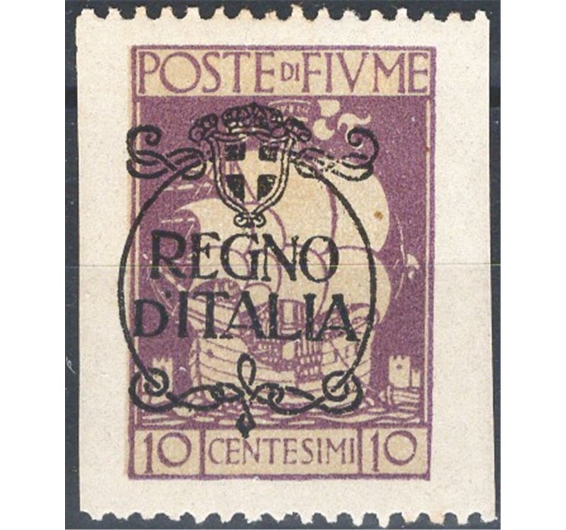 Terre Redente - Fiume - 1924 - S. Vito e soggetti vari 10 c. violetto non dent. verticalmente e con soprast. "Regno d'Italia", n
