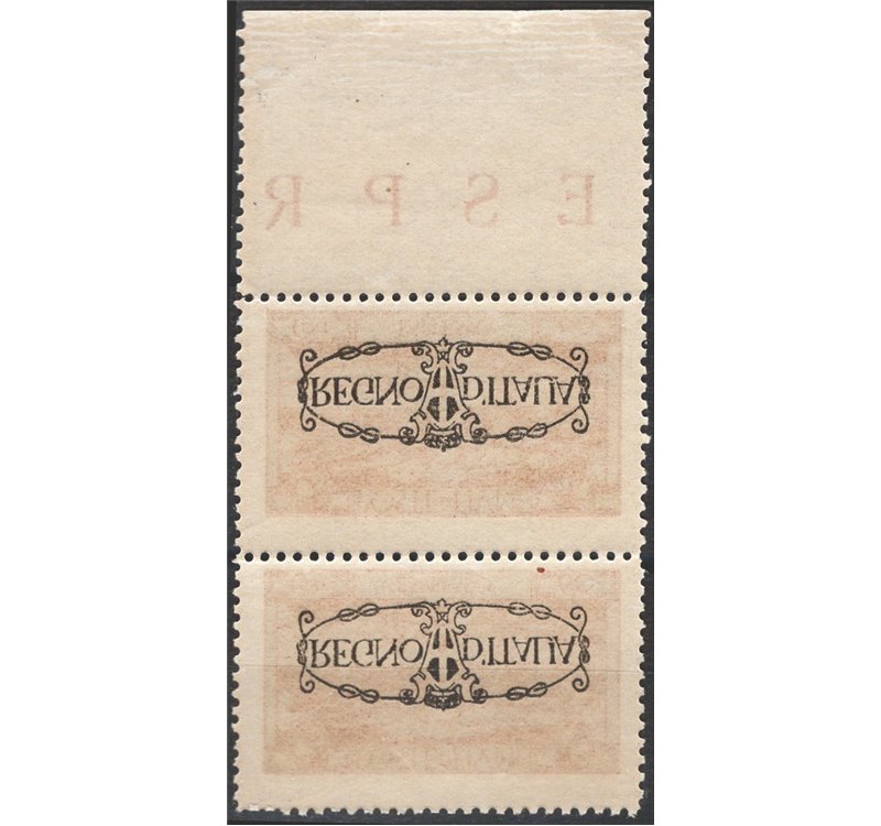 Terre Redente - Fiume - 1924 - S. Vito e soggetti vari espresso 60 c., coppia verticale con soprast. "Regno d'Italia" e nitido d