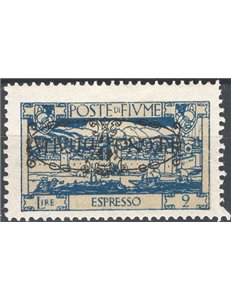 Terre Redente - Fiume - 1924 - S. Vito e soggetti vari espresso 2 £ azzurro con soprast. "Regno d'Italia", n° 10e (*)