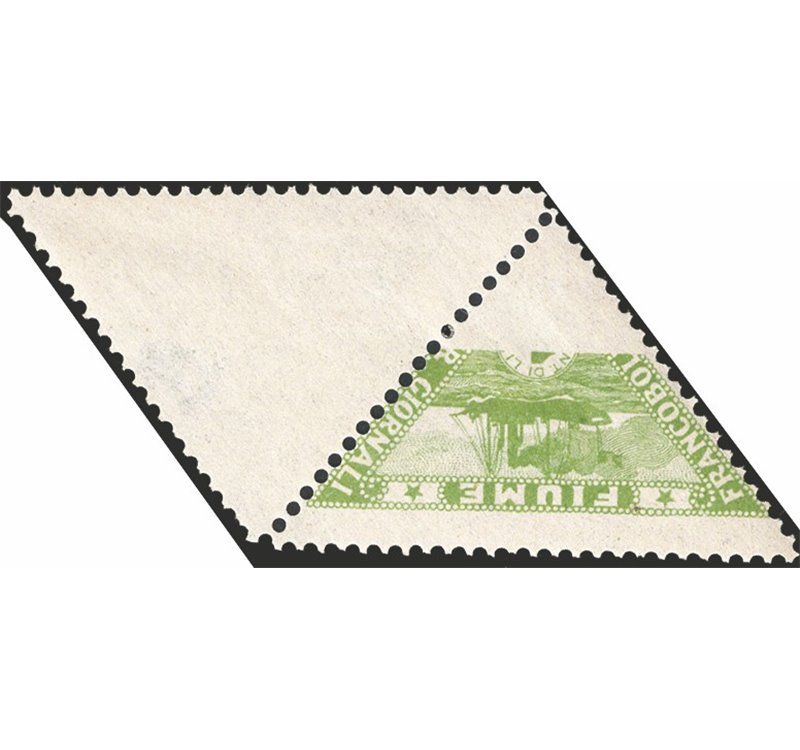 Terre Redente - Fiume - 1920 - Francobollo per giornali 1 c. verde giallo su carta giallastra con stampa parzialmente mancante (