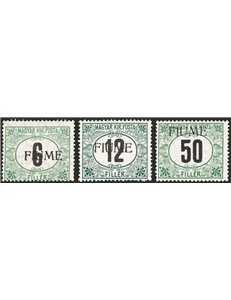 Terre Redente - Fiume - 1918/19 - Segnatasse di Ungheria soprast. a macchina “FIUME”, serie n° C1+B2+C3. Cert.: Raybaudi (x2). C
