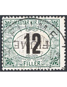 Terre Redente - Fiume - 1920 - Segnatasse di Ungheria 12 f. con soprast. capovolta a mano del IV tipo, n° A2/IVa. Cert.: IC. Cat
