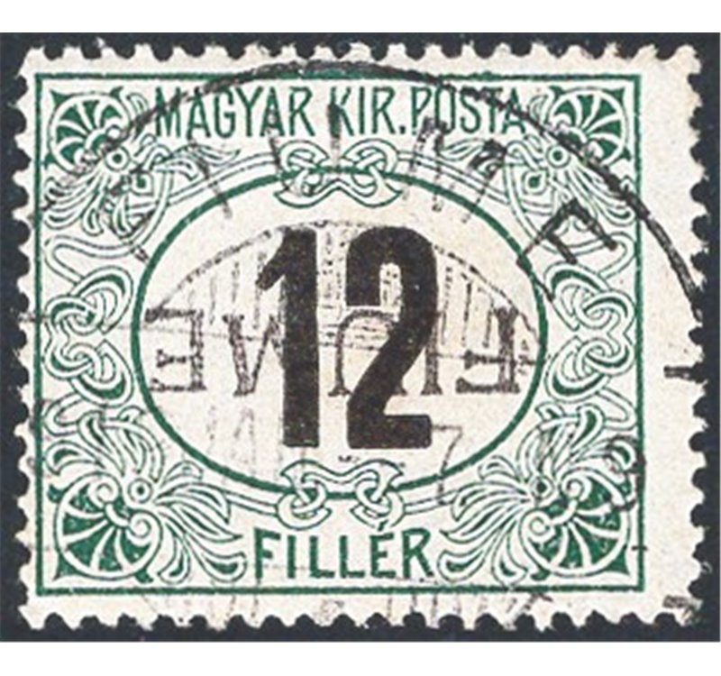Terre Redente - Fiume - 1920 - Segnatasse di Ungheria 12 f. con soprast. capovolta a mano del IV tipo, n° A2/IVa. Cert.: IC. Cat