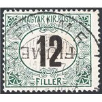 Terre Redente - Fiume - 1920 - Segnatasse di Ungheria 12 f. con soprast. capovolta a mano del IV tipo, n° A2/IVa. Cert.: IC. Cat