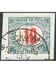 Terre Redente - Fiume - 1918/19 - Segnatasse di Ungheria 10 f. con soprast. a macchina “FIUME” capovolta, n° 8a. Cert.: IC. Cat.