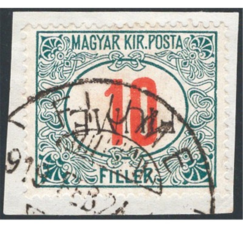 Terre Redente - Fiume - 1918/19 - Segnatasse di Ungheria 10 f. con soprast. a macchina “FIUME” capovolta, n° 8a. Cert.: IC. Cat.