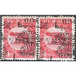 Terre Redente - Fiume - 1921 - Segnatasse Fondazione Studio coppia orizzontale di 10 c. carminio soprast. "Valore Globale" in ca