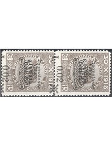 Terre Redente - Fiume - 1921 - Segnatasse Fondazione Studio L. 0,02 su 15 c. grigio bruno, coppia verticale con soprast. forteme