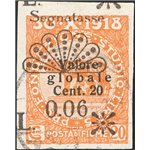 Terre Redente - Fiume - 1921 - Segnatasse Fondazione Studio L. 0,06 su 20 c. non dent., non catalogato (n° 28). Cert.: IC (U)