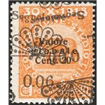 Terre Redente - Fiume - 1921 - Segnatasse Fondazione Studio L. 0,06 su 20 c. arancio con doppia soprast. di cui una capovolta, n