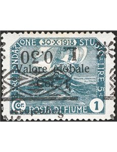 Terre Redente - Fiume - 1921 - Segnatasse Fondazione Studio L. 0,30 su 1 c. con soprast. capovolta, n° 31d. Cert.: IC. Cat. € 40