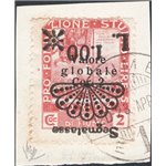 Terre Redente - Fiume - 1921 - Segnatasse Fondazione Studio L. 1,00 su 2 c. rosa bruno con soprast. capovolta su frammento, n° 3