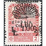 Terre Redente - Fiume - 1921 - Segnatasse Fondazione Studio L. 1,00 su 2 c. rosa bruno con doppia soprast., n° 35i. Cert.: IC. C