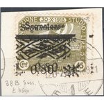 Terre Redente - Fiume - 1921 - Segnatasse Fondazione Studio L. 0,80 su 45 c. oliva con doppia soprast. su frammento, n° 38b. Cat