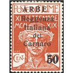 Terre Redente - Fiume - Arbe - 1920 - Reggenza Italiana del Carnaro 50 c. su 20 c. con doppia soprast. della cifra "50", n° 9g. 