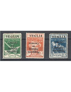 Terre Redente - Fiume - Veglia - 1920 - Reggenza Italiana del Carnaro con soprast. capovolta, n° 1b + 3b + 4b. Cert.: IC. Cat. €