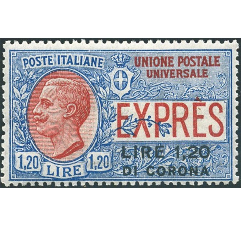 Terre Redente - Dalmazia - 1922 - Espresso 1,20 £ di corona su 1,20 £ soprast., n° 2 con ottima centratura. Cert.: Biondi. Cat. 