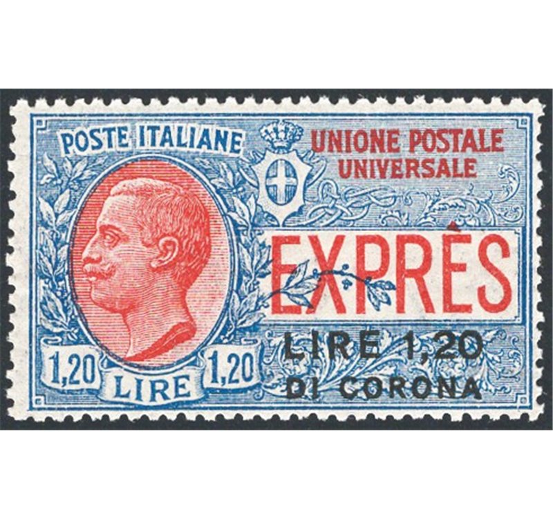 Terre Redente - Dalmazia - 1922 - Espresso 1,20 £ su 1,20 £ di corona, n° 2. Cert.: IC. Cat. € 1.500 (**)