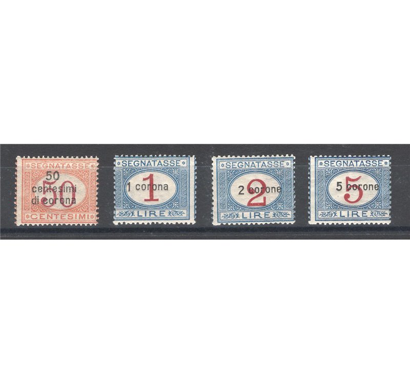 Terre Redente - Dalmazia - 1922 - Segnatasse soprast., serie n° 1/4. Cert.: IC. Cat. € 750 (**)