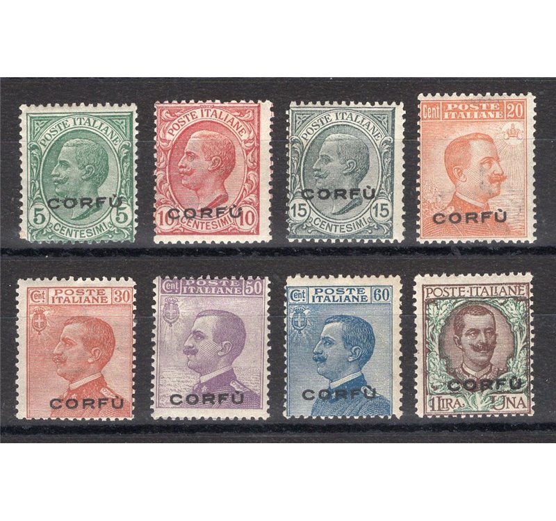 Terre Redente - Corfù - Occup. Militare Italiana - 1923 - Soprast., serie n° 1/8. Cert.: IC. Cat. € 325 (**)