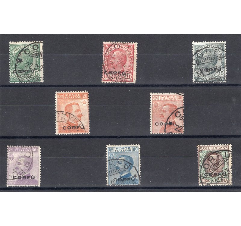 Terre Redente - Corfù - Occup. Militare Italiana - 1923 - Soprast., serie n° 1/8. Cat. € 220 (U)