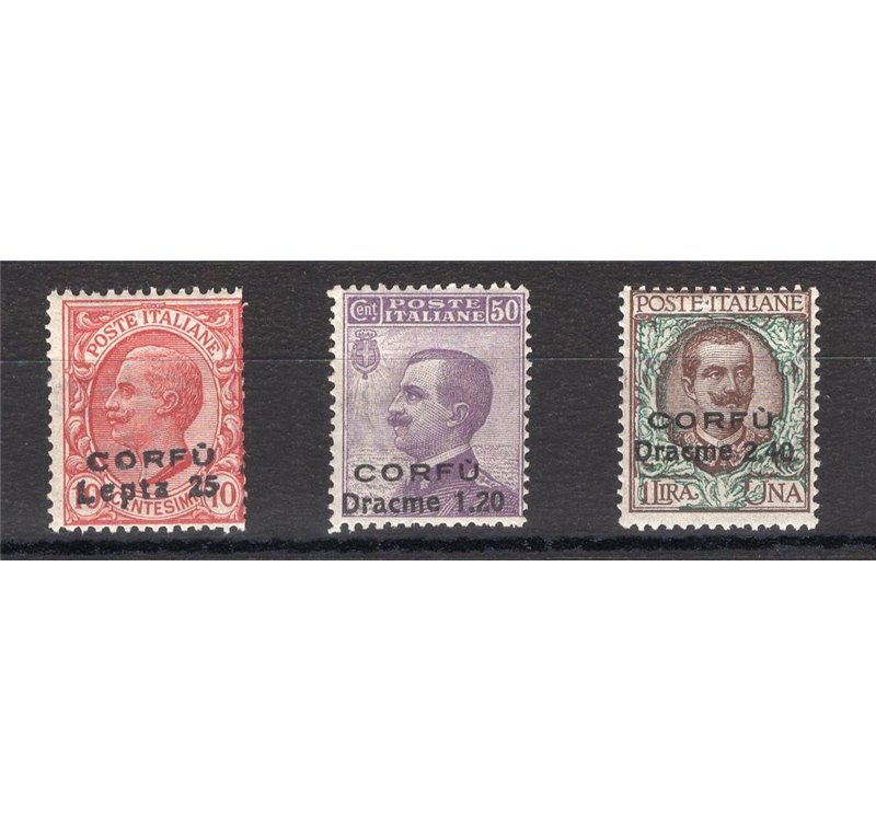Terre Redente - Corfù - Occup. Militare Italiana - 1923 - Soprast., serie n° 9/11. Cert.: Biondi. Cat. € 600 (**)